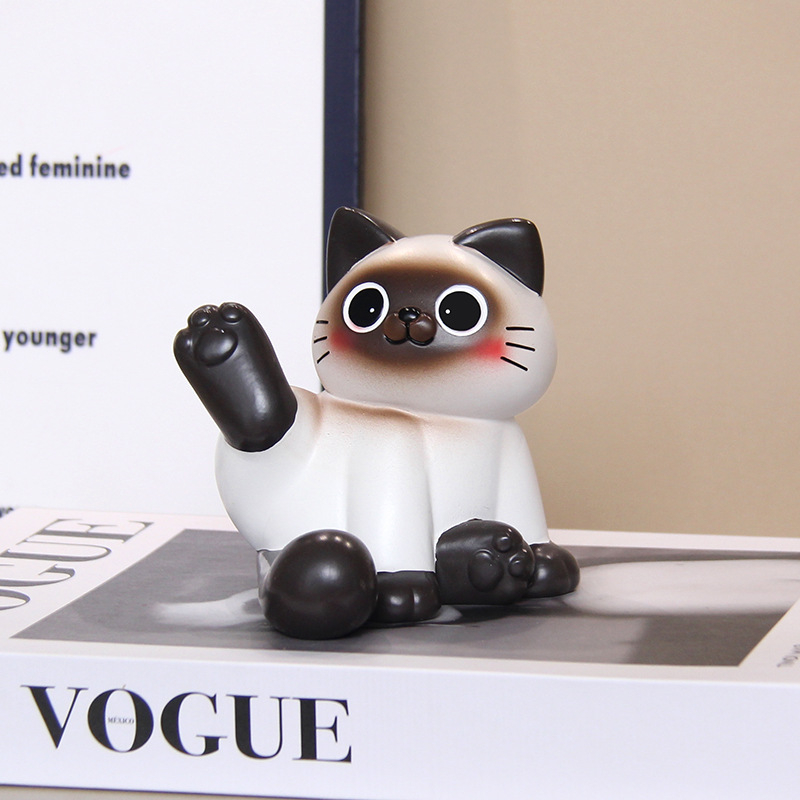 Държач за мобилен телефон с форма на сладка сиамска котка, смолен декор за офис в скандинавски стил, занаяти от смола, подходящ подарък за рожден ден