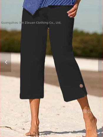 Дамски панталони от памук и лен, с еластична талия, прав силует, микроеластичност, летен модел 2025