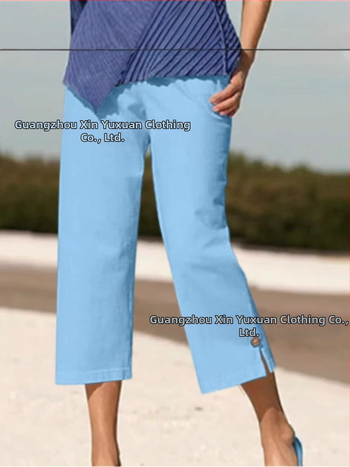 Дамски панталони от памук и лен, с еластична талия, прав силует, микроеластичност, летен модел 2025