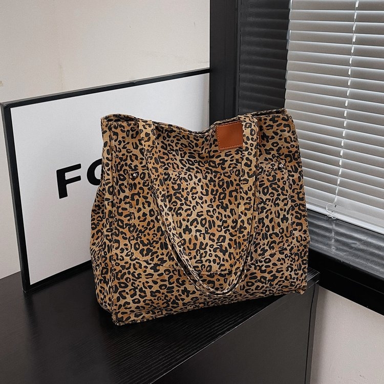 Ženska Corduroy Tote torba s magnetskim zatvaranjem, horizontalni kvadratni oblik, podstava od poliestera, unutarnja džep za telefon