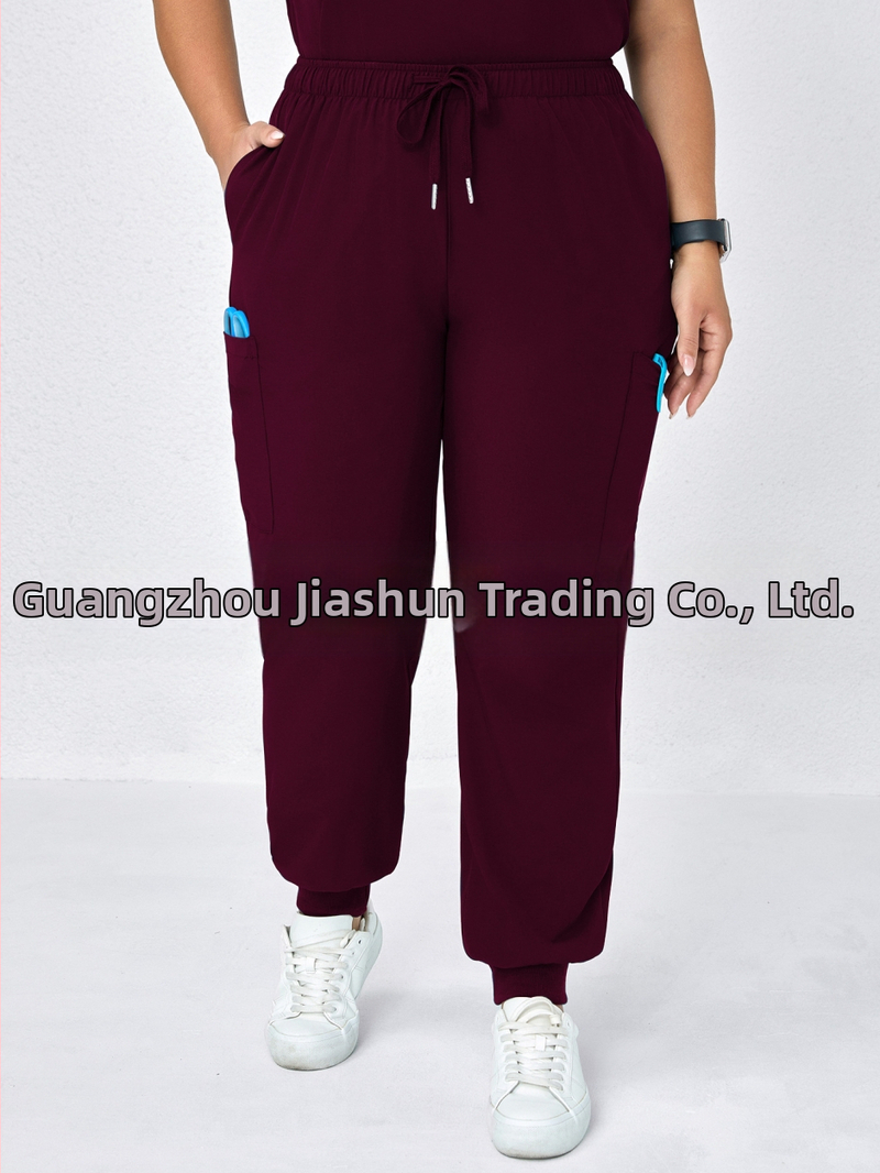 Женски ежедневни панталони с джобове и еластична талия (дебел четиристран ластик), свободен крой, полиестер-спандекс смес, японско-корейски стил, пролет 2025.