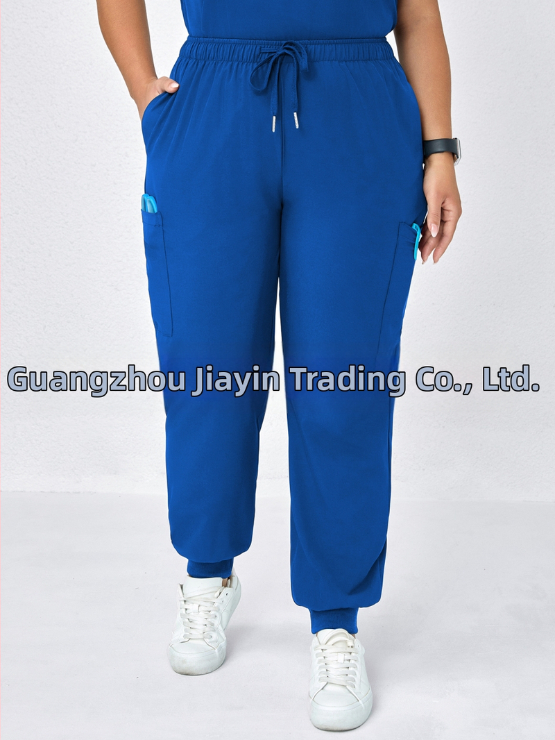 Женски ежедневни панталони с джобове и еластична талия (дебел четиристран ластик), свободен крой, полиестер-спандекс смес, японско-корейски стил, пролет 2025.