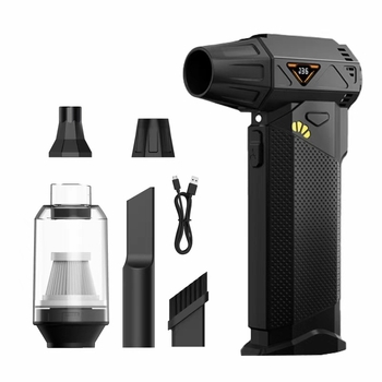 Rankinis USB ventiliatorius stovyklavim su dulkių pūtimo ir siurbimo funkcija, be šepetėlių motoras, žingsniu reguliavimas be pakopų, integruota baterija 4000–6000 mAh