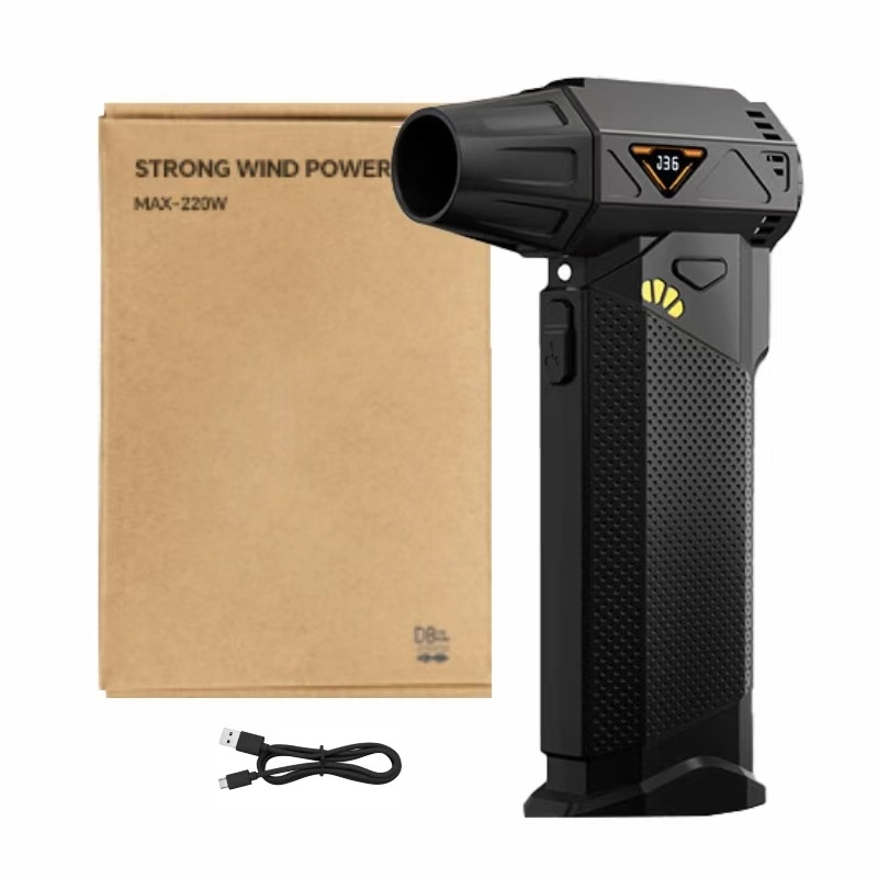 Rankinis USB ventiliatorius stovyklavim su dulkių pūtimo ir siurbimo funkcija, be šepetėlių motoras, žingsniu reguliavimas be pakopų, integruota baterija 4000–6000 mAh