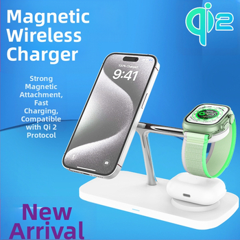 Qi2 magnetický bezdrôtový nabíjačový stojan 15W – 3-v-1, rýchle nabíjanie QC3.0, magnetické zarovnanie, výstup 1.67A