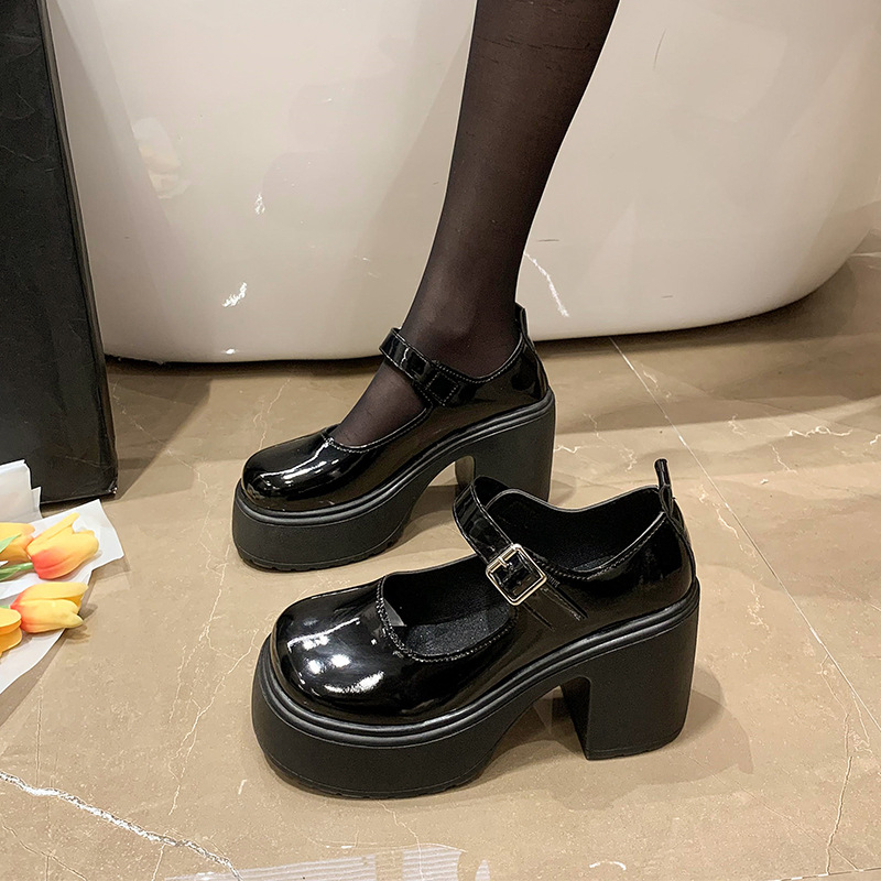 Γυναικείες Mary Jane παπούτσια με PU επάνω μέρος, φαρδύ τακούνι 6–8 cm, κλείσιμο Velcro, καουτσούκ σόλα, vintage γαλλικό ρετρό στυλ
