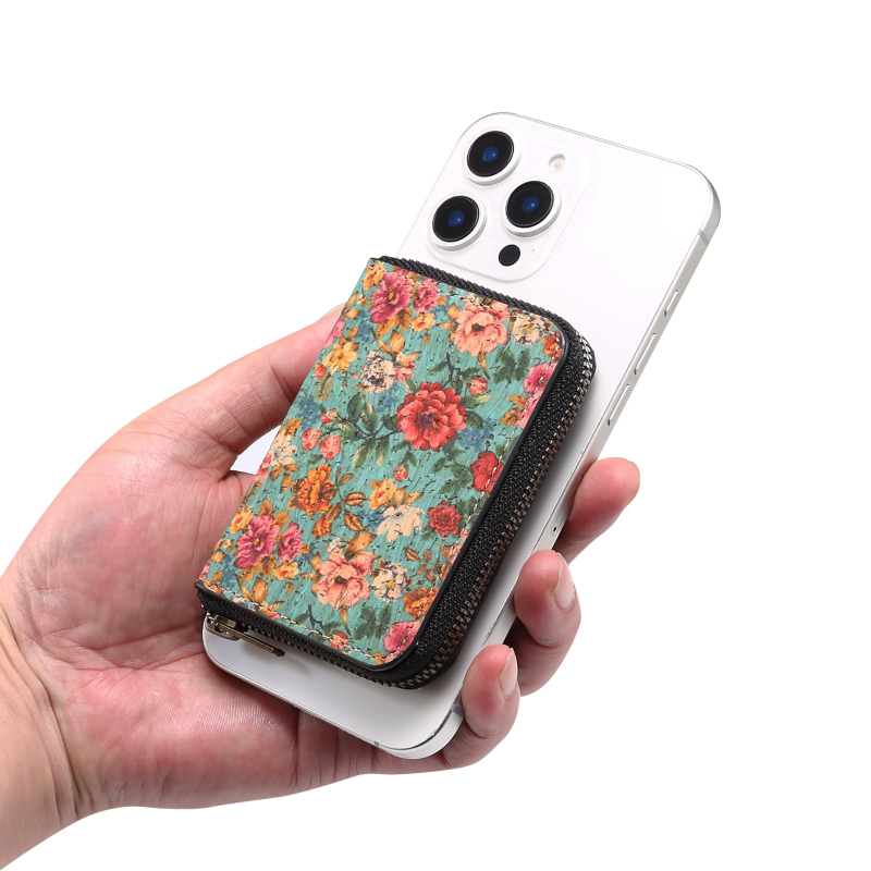 Korkový držiak kariet s Bracket štýlom, ručne vyrobený, MagSafe kompatibilný