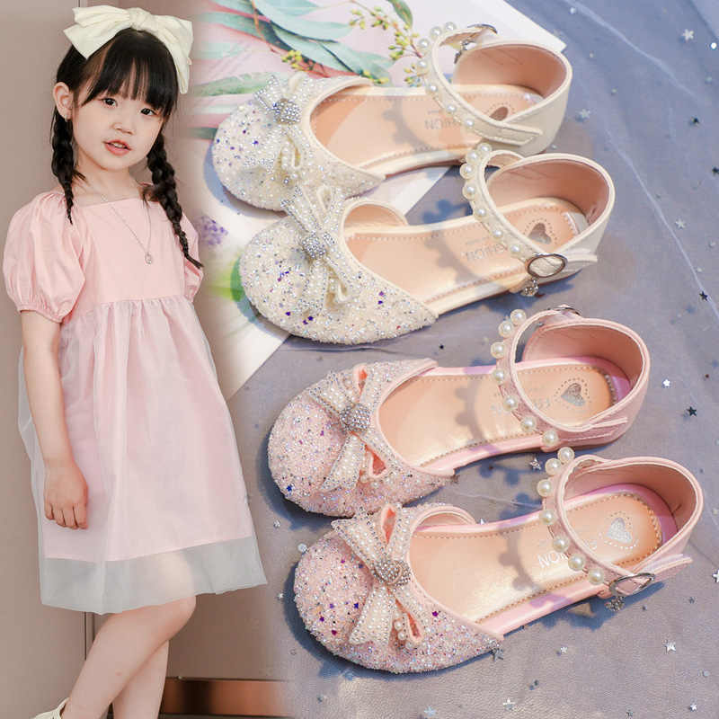 Dječje sandale za djevojčice sa kristalima, stil princeze – gornji dio od sintetičke kože, Velcro zatvaranje, gumeni potplat, za uzrast 4–12 godina