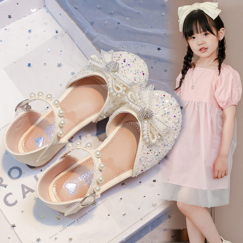 Dječje sandale za djevojčice sa kristalima, stil princeze – gornji dio od sintetičke kože, Velcro zatvaranje, gumeni potplat, za uzrast 4–12 godina