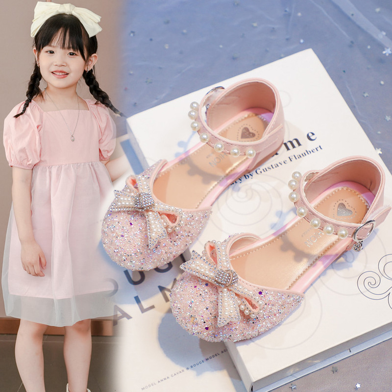 Dječje sandale za djevojčice sa kristalima, stil princeze – gornji dio od sintetičke kože, Velcro zatvaranje, gumeni potplat, za uzrast 4–12 godina