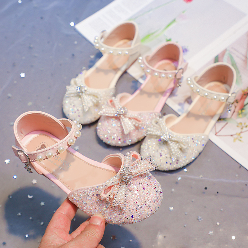 Dječje sandale za djevojčice sa kristalima, stil princeze – gornji dio od sintetičke kože, Velcro zatvaranje, gumeni potplat, za uzrast 4–12 godina