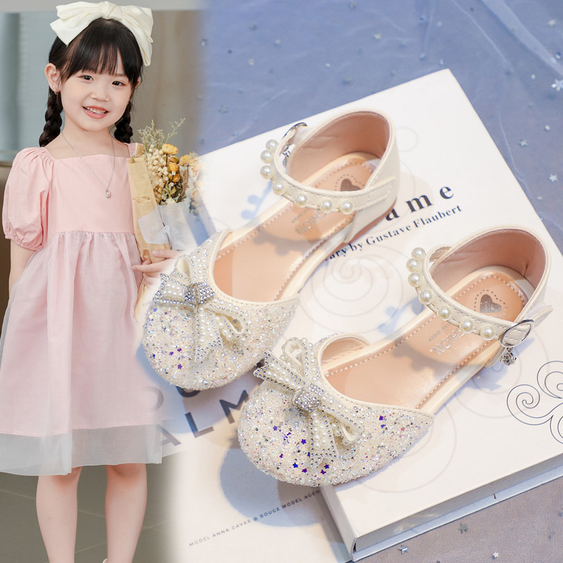 Dječje sandale za djevojčice sa kristalima, stil princeze – gornji dio od sintetičke kože, Velcro zatvaranje, gumeni potplat, za uzrast 4–12 godina