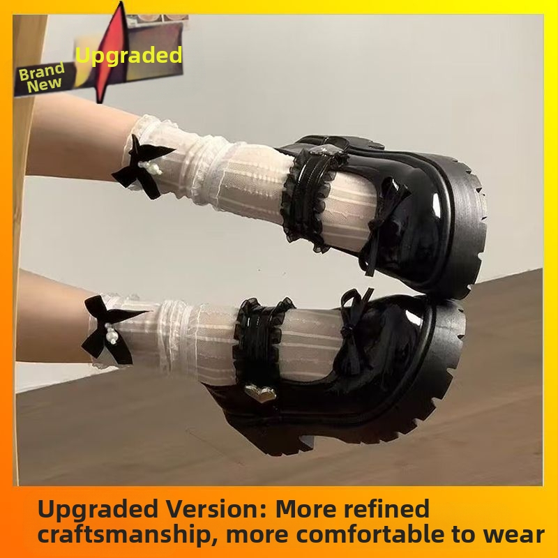 Παπούτσια Mary Jane με φιόγγο, στρογγυλό άκρο, μεσαίο τακούνι 3–5 εκ., σόλα από καουτσούκ (Άνω: PU; Εσωτερικό: PU; Πάτος: PU; Στυλ: κορεατική έκδοση)