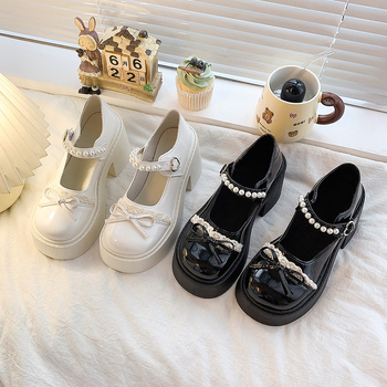 Francuski stil Mary Jane ženstvene cipele, srednja visina pete 3-5 cm, PU gornji dio, gumeni đon, debeli potplat