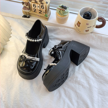 Γαλλικού στυλ Mary Jane γυναικείες γόβες, μεσαίο τακούνι 3-5 cm, PU επάνω, καουτσούκ σόλα, φαρδιά σόλα