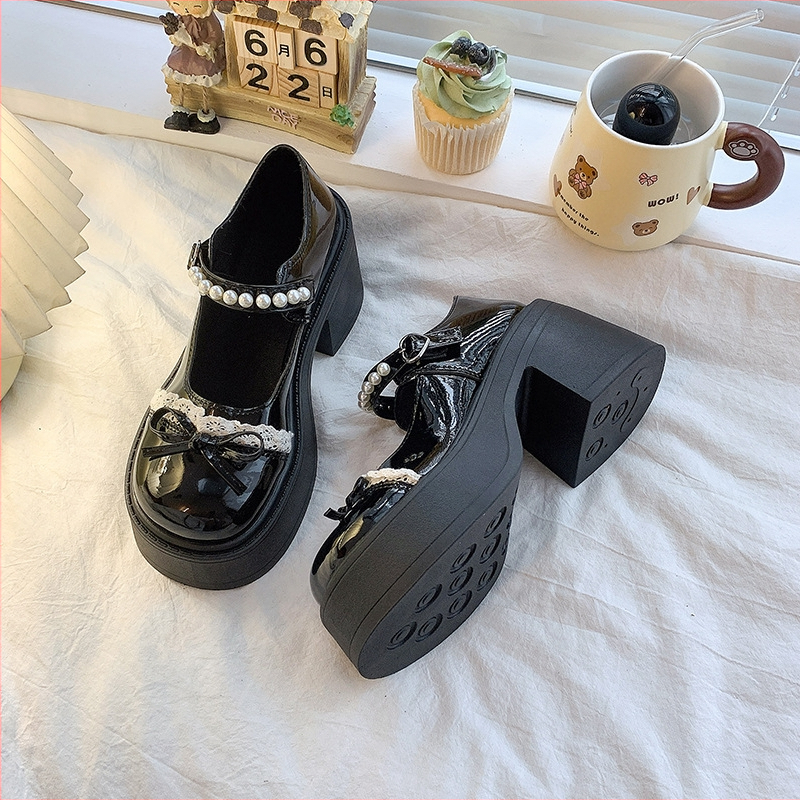 Francúzske Mary Jane dámske topánky, stredný podpätok 3-5 cm, PU horná časť, gumová podrážka, hrubá podrážka