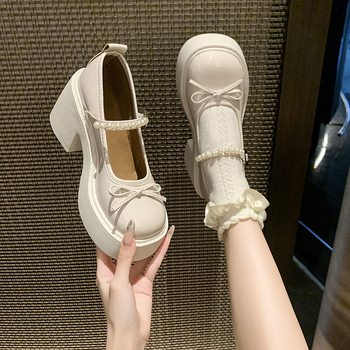 Női Mary Jane Lolita cipő, vastag sarkú, kerek orrú, PU felsőrész, gumi talp, középmagas sarka 3-5 cm