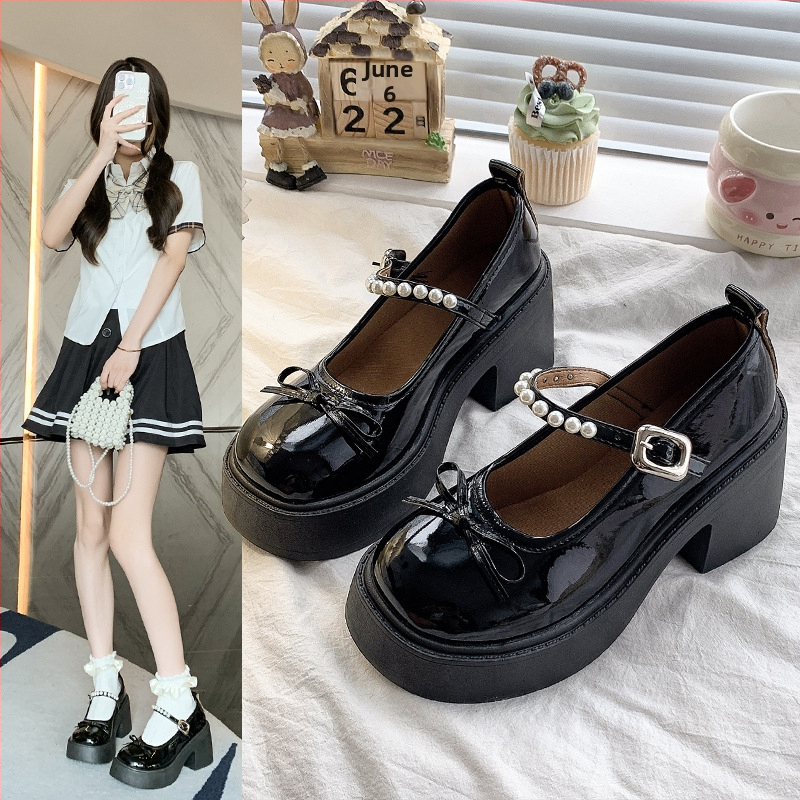 Dámske Mary Jane Lolita topánky s hrubým podpätkom, okrúhlym nosom, PU horná časť, gumová podrážka, stredný podpätok 3-5 cm