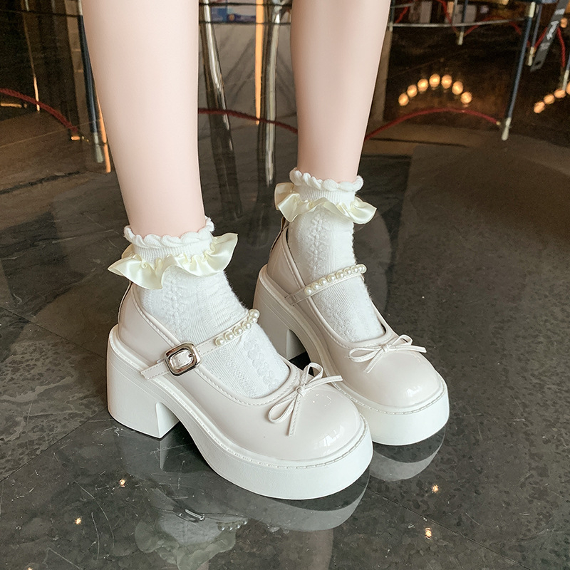 Női Mary Jane Lolita cipő, vastag sarkú, kerek orrú, PU felsőrész, gumi talp, középmagas sarka 3-5 cm