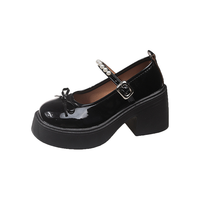 Női Mary Jane Lolita cipő, vastag sarkú, kerek orrú, PU felsőrész, gumi talp, középmagas sarka 3-5 cm