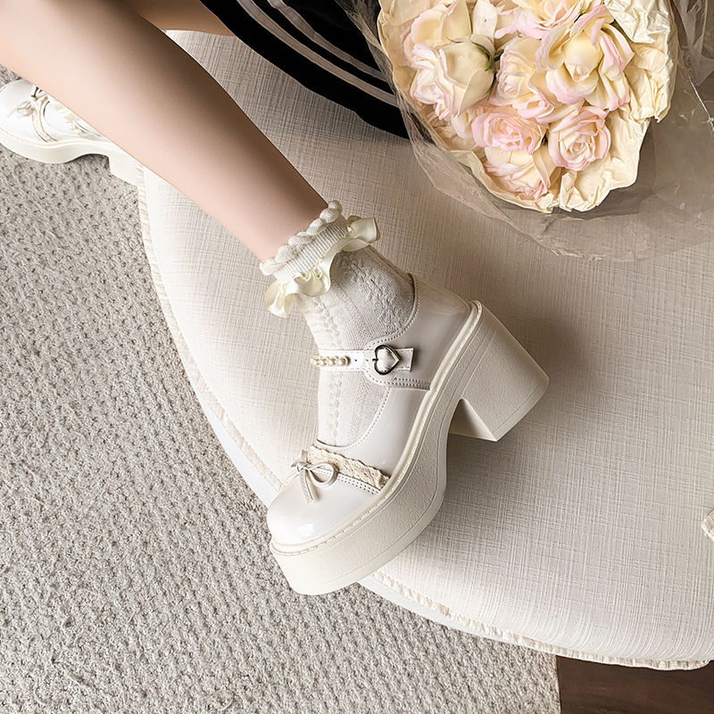 PU moterų Mary Jane bateliai su perlo kaspinu, žemas kulnas, guma padas, sagties užsegimas, pavasario stilus