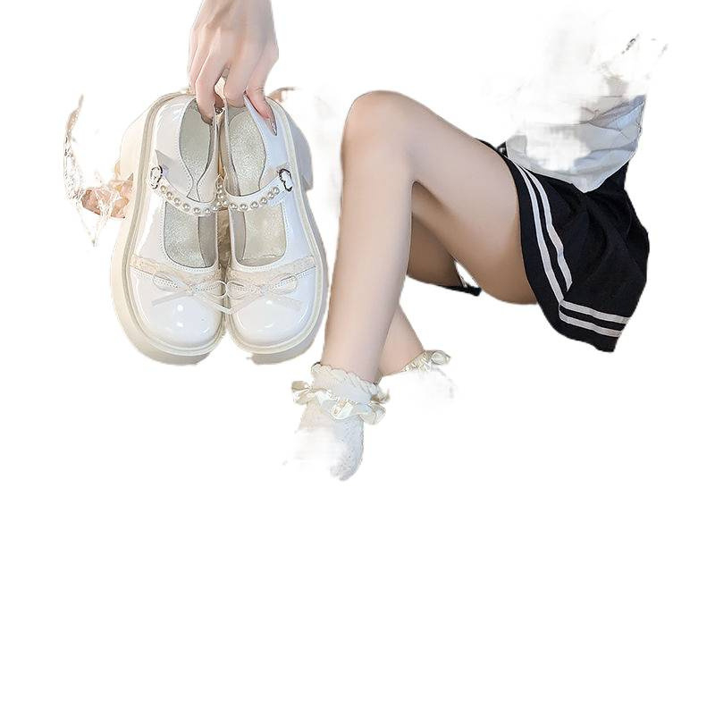 PU moterų Mary Jane bateliai su perlo kaspinu, žemas kulnas, guma padas, sagties užsegimas, pavasario stilus