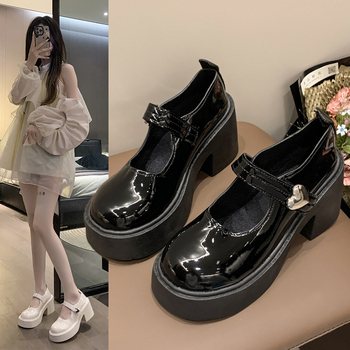 Ženske male kožne loaferice, PU gornji dio, zaobljeni nos, srednja petа 3–5 cm, gumeni potplat, Velcro zatvaranje