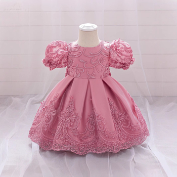 Dječja haljina s mašnicom, balonastom mrežastom suknjom i balonastim rukavima; materijal: poliester smjesa s pamukom; enzimsko pranje; za dojenčad i malu djecu