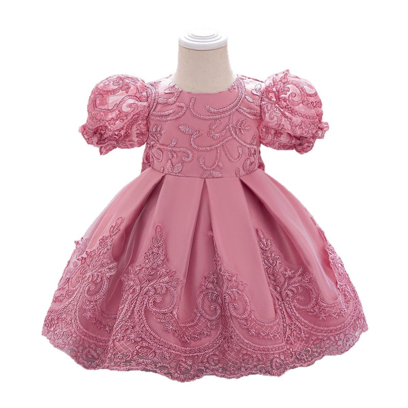 Dječja haljina s mašnicom, balonastom mrežastom suknjom i balonastim rukavima; materijal: poliester smjesa s pamukom; enzimsko pranje; za dojenčad i malu djecu