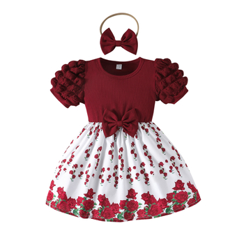 Φόρεμα κοριτσιού με φλοράλ μοτίβο, γραμμή Α, κοντά μανίκια, 95% πολυεστέρας, για 1–3 ετών