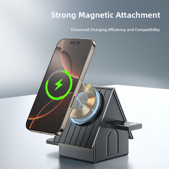 Τρία σε ένα Ασύρματο Φορτιστής Επιτραπέζιος με Μαγνητική Βάση – PD Γρήγορη Φόρτιση, 15W για Κινητό, 5W για Ακουστικά, 2,5W για Ρολόι