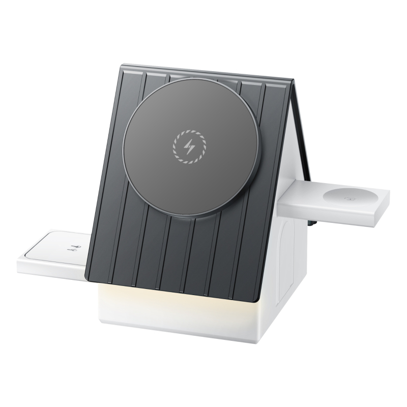 Troj-in-1 bežični stolni punjač s magnetskom bazom – PD brzo punjenje, 15W za telefon, 5W za slušalice, 2,5W za sat