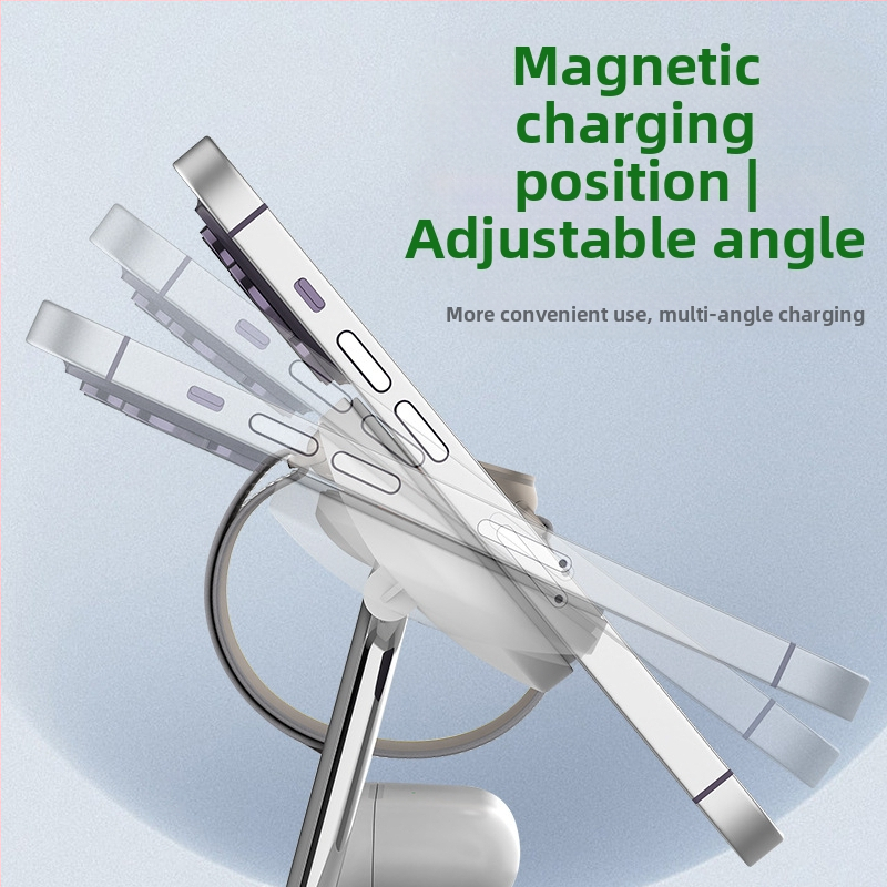 3-in-1 magnetická bezdrôtová nabíjacia podstavec s nočným svetlom — kovová konštrukcia, celkový výkon 25W, QC3.0 rýchle nabíjanie, kompatibilné s Apple a Samsung