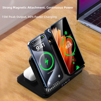 4-σε-1 ασύρματο φορτιστής για δύο τηλέφωνα, PD γρήγορη φόρτιση, συνολική ισχύς 36W, ασύρματη φόρτιση 15W, υποστήριξη μαγνητικής φόρτισης