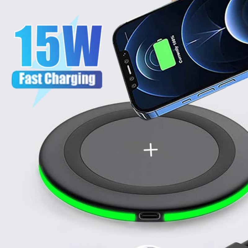 Okrugli stolni bežični punjač 15W, QC4.0, za Apple i Huawei telefone