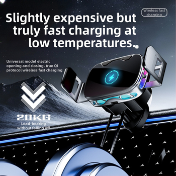 Автомобилен държач за телефон със безжично зареждане и електрическо захващане, щипков монтаж върху въздуховод, 15W