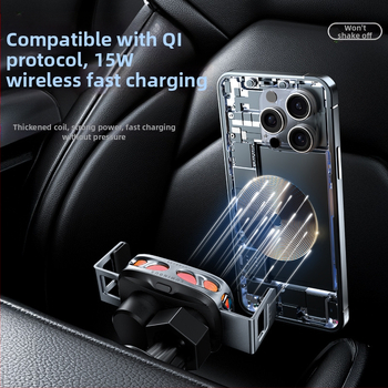 Автомобилен държач за телефон със безжично зареждане и електрическо захващане, щипков монтаж върху въздуховод, 15W