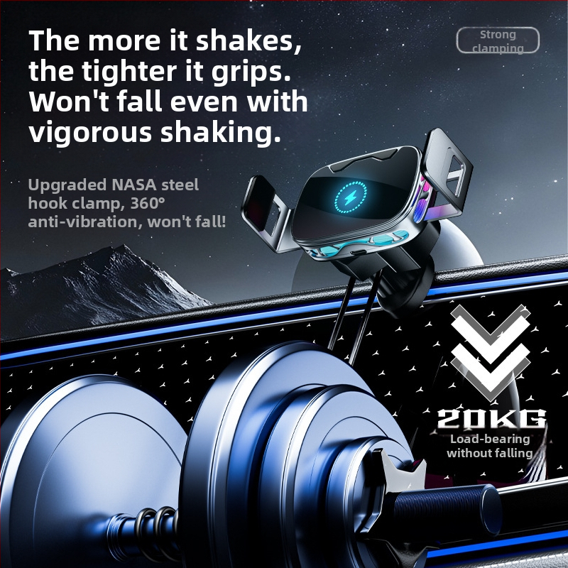 Автомобилен държач за телефон със безжично зареждане и електрическо захващане, щипков монтаж върху въздуховод, 15W