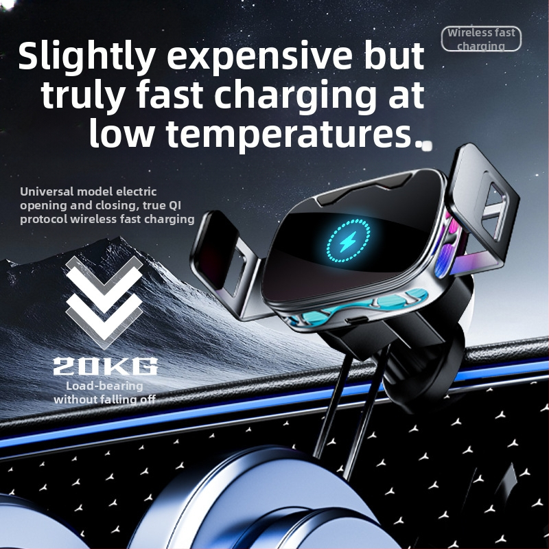 Автомобилен държач за телефон със безжично зареждане и електрическо захващане, щипков монтаж върху въздуховод, 15W