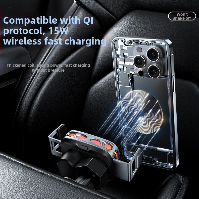 Автомобилен държач за телефон със безжично зареждане и електрическо захващане, щипков монтаж върху въздуховод, 15W