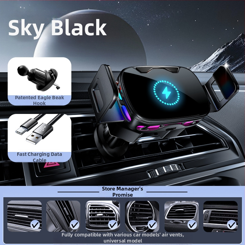 Автомобилен държач за телефон със безжично зареждане и електрическо захващане, щипков монтаж върху въздуховод, 15W