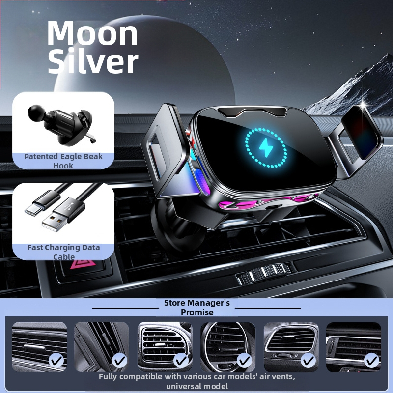 Автомобилен държач за телефон със безжично зареждане и електрическо захващане, щипков монтаж върху въздуховод, 15W