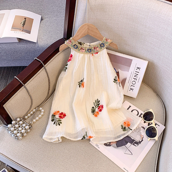 Dječja ljetna haljina bez rukava s trakama, etnički stil, cvjetni uzorak, A-linija, poliester