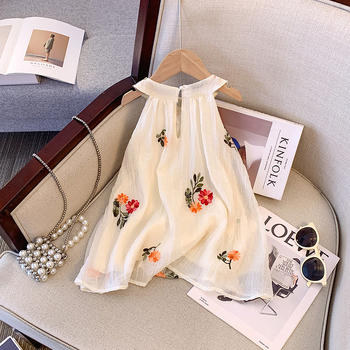 Κοριτσίστικο θερινό φόρεμα χωρίς μανίκια με τιράντες, εθνοτικό σχέδιο με φλοράλ εκτύπωση, Α-γραμμή, πολυεστερικό ύφασμα