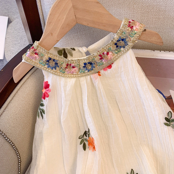 Κοριτσίστικο θερινό φόρεμα χωρίς μανίκια με τιράντες, εθνοτικό σχέδιο με φλοράλ εκτύπωση, Α-γραμμή, πολυεστερικό ύφασμα