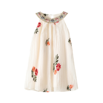 Κοριτσίστικο θερινό φόρεμα χωρίς μανίκια με τιράντες, εθνοτικό σχέδιο με φλοράλ εκτύπωση, Α-γραμμή, πολυεστερικό ύφασμα