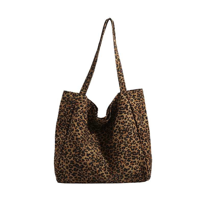Platnena totes torba s leopard uzorkom, tote stil, otvoreni vrh, skriven džep sa zatvaračem, bez podstavke, dvostruke ručke, za svakodnevnu uporabu