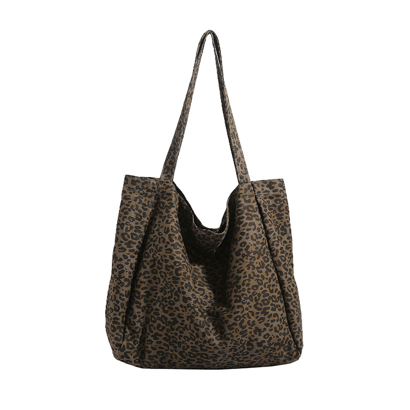 Platnena totes torba s leopard uzorkom, tote stil, otvoreni vrh, skriven džep sa zatvaračem, bez podstavke, dvostruke ručke, za svakodnevnu uporabu