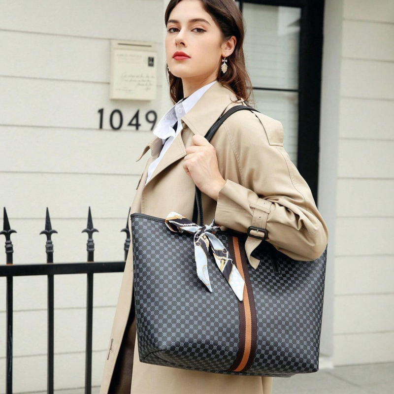 PU kožna ženska torbica s poliesterom, horizontalni pravokutni oblik, otvoreni vanjski džep, dvostruke naramenice, tajni džep sa zatvaračem, džep za telefon i džep za osobnu iskaznicu, zimska kolekcija 2024