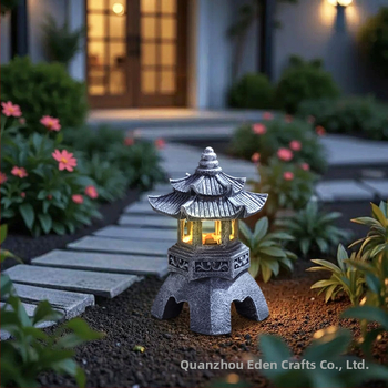 Solárna zen lampa pre záhradu — ozdoba z živice, kamenný veža, moderné umenie, Eden značka